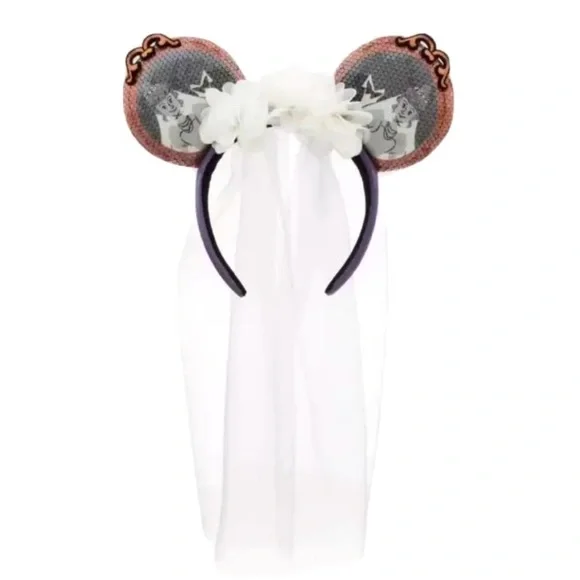 NWT Haunted Mansion The Bride Veil Sequin Headband Ears Disney Parks - Picture 5 of 7